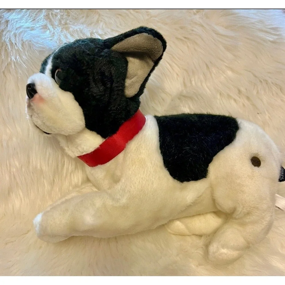 FAO Schwarz French Bulldog Plush Stuffed Animal Black White Red Collar 2018